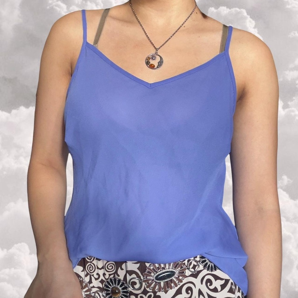 90s blue euro summer whimsy sheer tank top womens medium